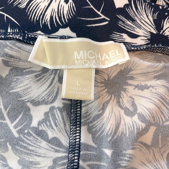 Michael Kors Floral Wide Leg Pants Blue White Hibiscus Size Large - Picture 4 of 10